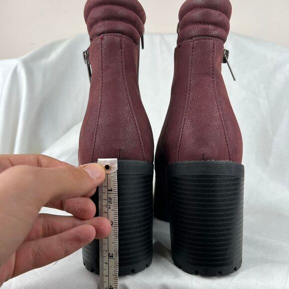 MIA Rider Lug Sole Ankle Boots Shoe Burgundy Wine Vegan Heel Zipper new size 10 - Picture 6 of 8